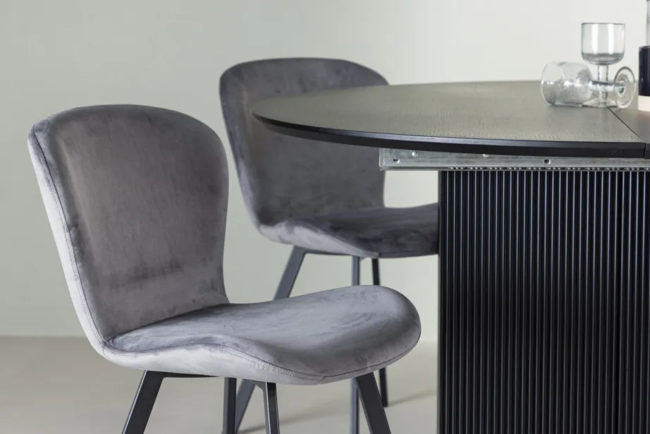 Pikendatav ümmargune söögilaud Matilda ja Lilja toolid, must/hall (4 tooli), GR23542 – 6