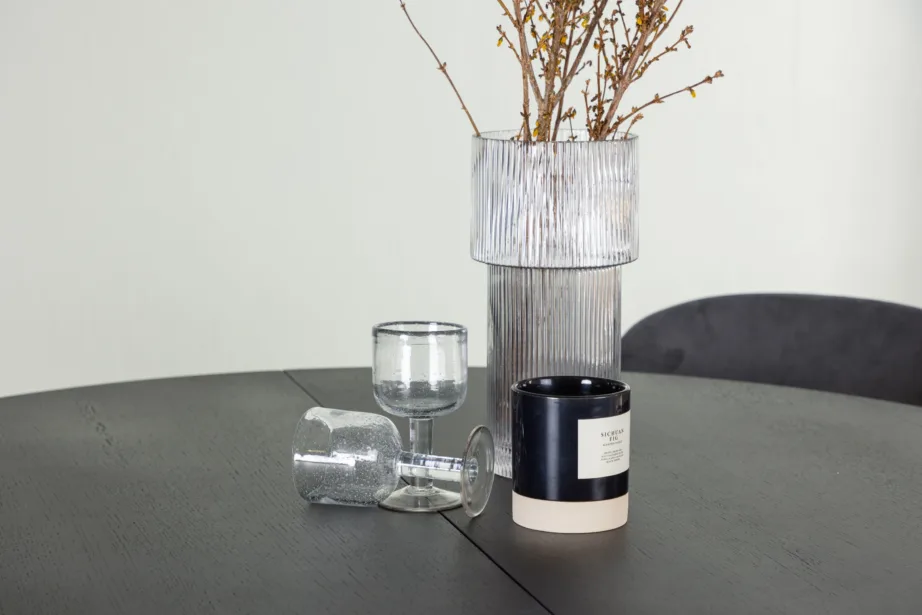 Pikendatav ümmargune söögilaud Matilda ja Lilja toolid, must/hall (4 tooli), GR23542 – 7