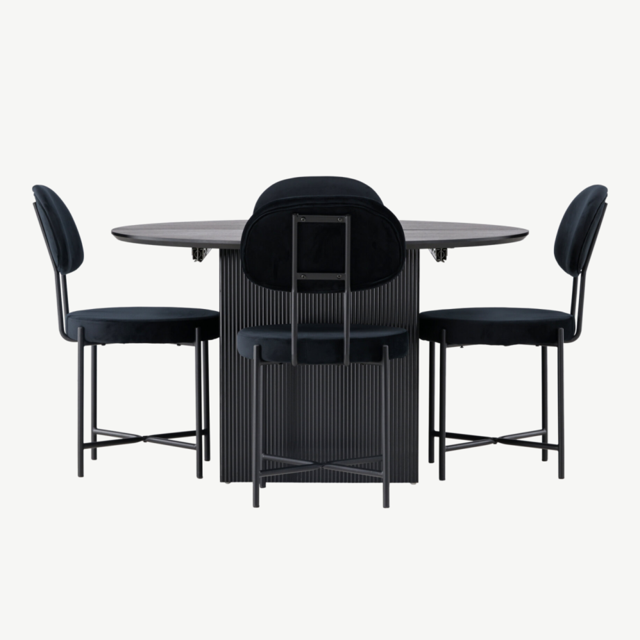 Pikendatav ümmargune söögilaud Matilda ja mustad velvetkattega toolid Stella (4 tk), GR23538 – 3