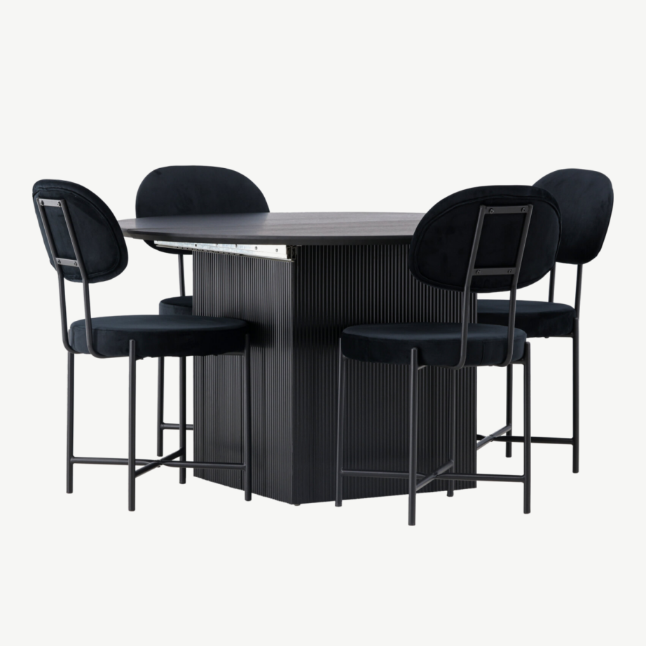 Pikendatav ümmargune söögilaud Matilda ja mustad velvetkattega toolid Stella (4 tk), GR23538 – 4