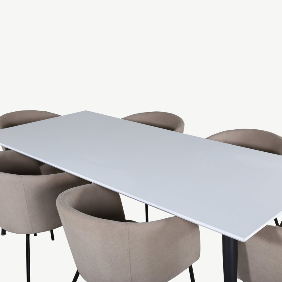 Pikendatav valge lauaga söögikomplekt Jimmy ja 6 beeži kangaga tooli, GR22290 – 3