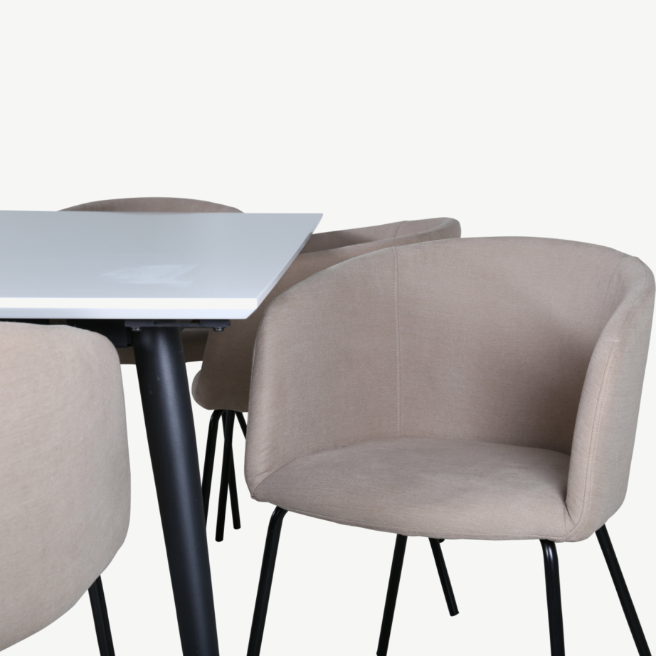 Pikendatav valge lauaga söögikomplekt Jimmy ja 6 beeži kangaga tooli, GR22290 – 4