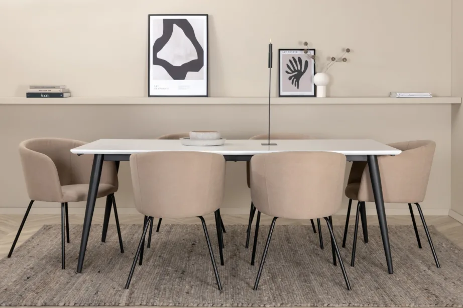 Pikendatav valge lauaga söögikomplekt Jimmy ja 6 beeži kangaga tooli, GR22290 – 5