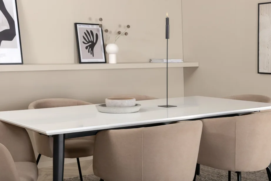 Pikendatav valge lauaga söögikomplekt Jimmy ja 6 beeži kangaga tooli, GR22290 – 7