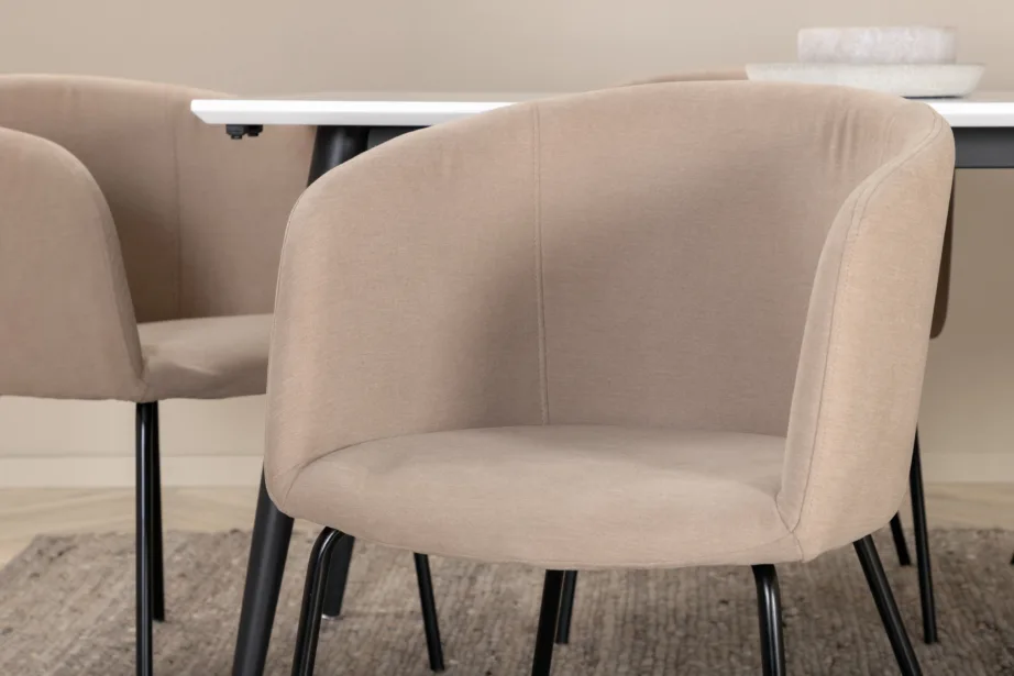 Pikendatav valge lauaga söögikomplekt Jimmy ja 6 beeži kangaga tooli, GR22290 – 9