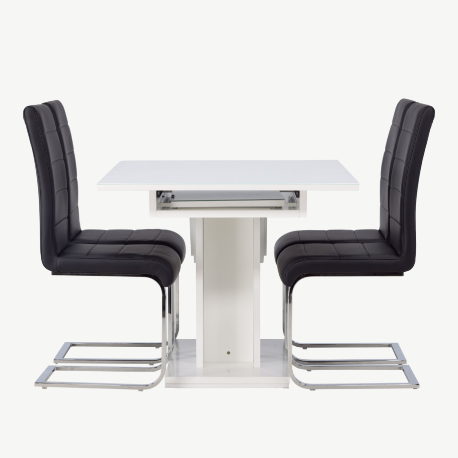 Pikendatav valge söögilaud Pluto klaaspinnaga ja musta PU kattega Tempo toolid (4 tk), GR23600 – 3