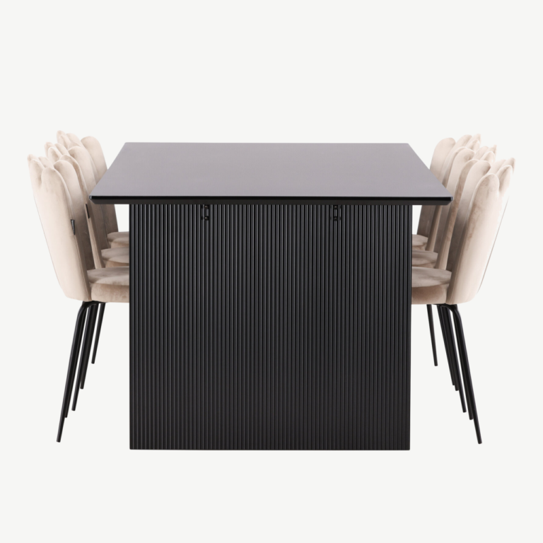 Piklik söögilaud Vail (must MDF) koos beežide Limhamn velvettoolidega - GR22970