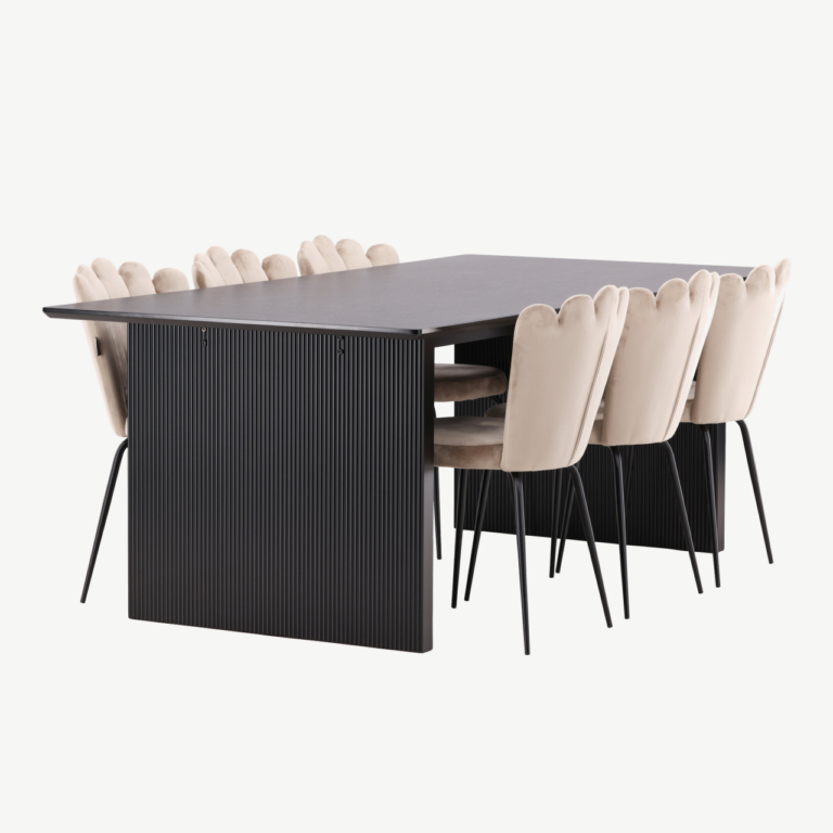 Piklik söögilaud Vail (must MDF) koos beežide Limhamn velvettoolidega - GR22970