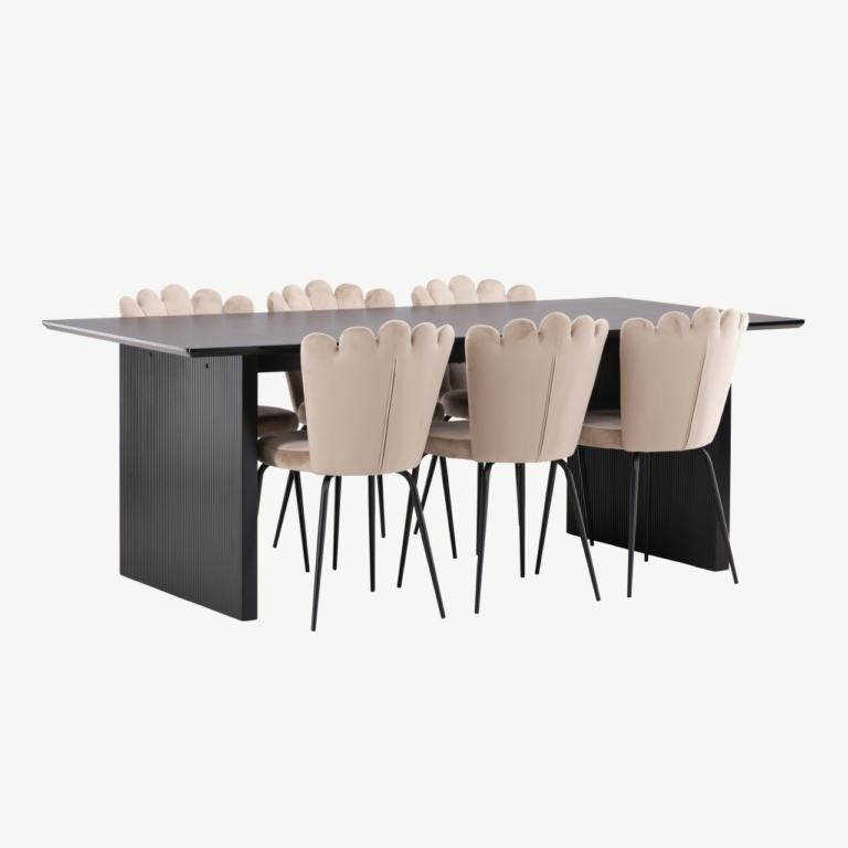 Piklik söögilaud Vail (must MDF) koos beežide Limhamn velvettoolidega - GR22970