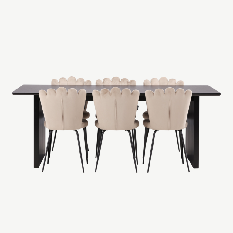 Piklik söögilaud Vail (must MDF) koos beežide Limhamn velvettoolidega - GR22970