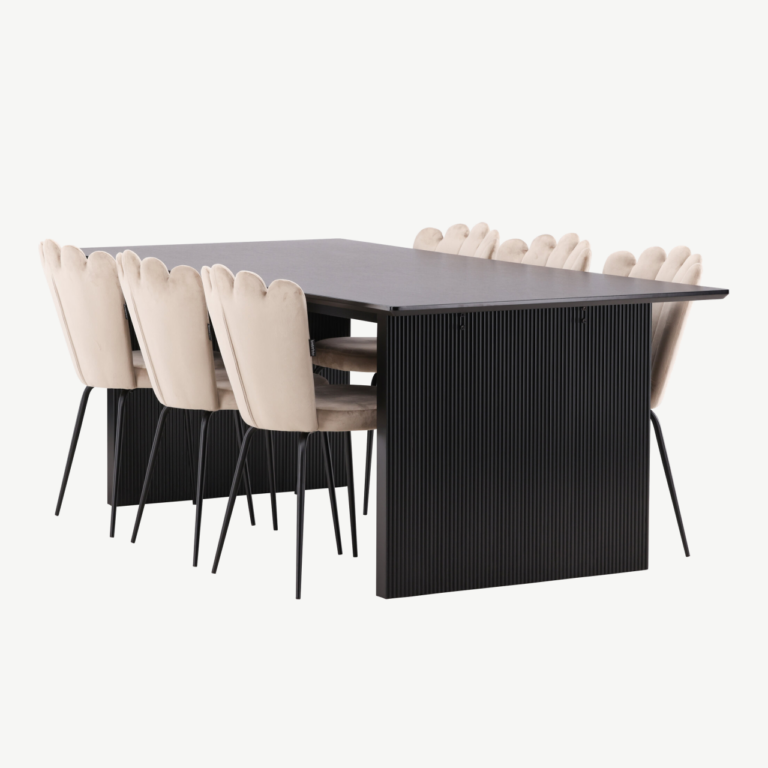 Piklik söögilaud Vail (must MDF) koos beežide Limhamn velvettoolidega - GR22970