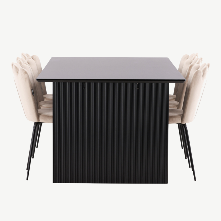 Piklik söögilaud Vail (must MDF) koos beežide Limhamn velvettoolidega - GR22970