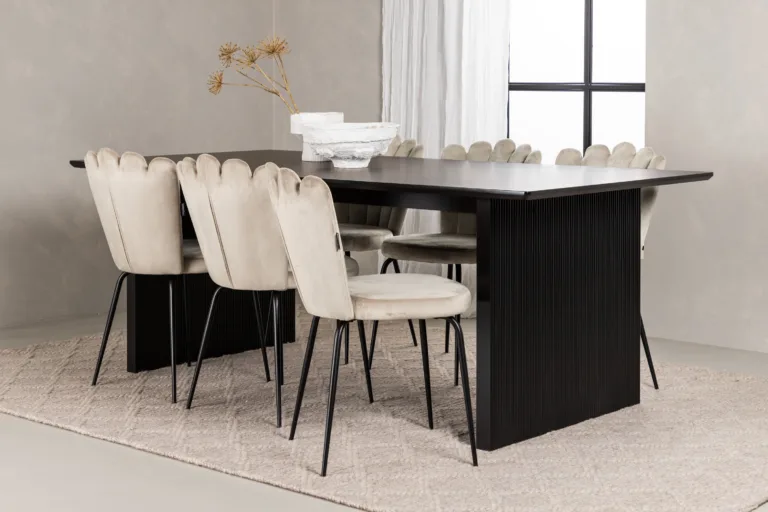 Piklik söögilaud Vail (must MDF) koos beežide Limhamn velvettoolidega - GR22970