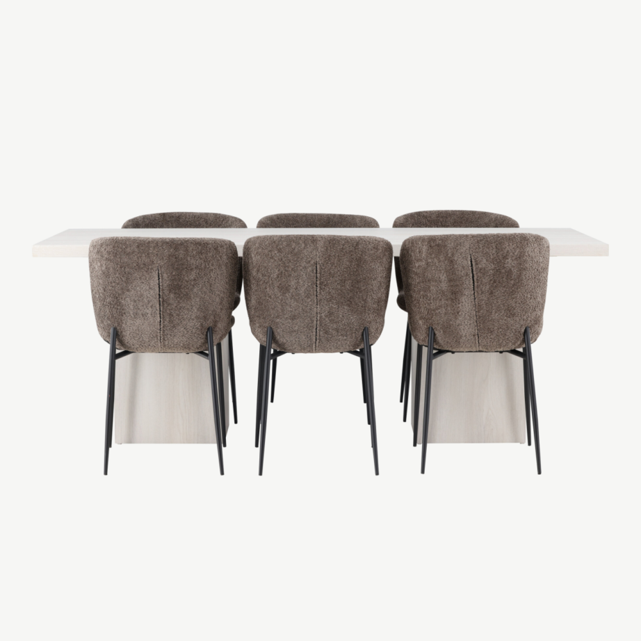 Põhjamaine söögikomplekt Olga laud (valge peitsiga MDF, 200×90 cm) ja 6 tumedat Modesto bukleetooli, GR23719 – 2