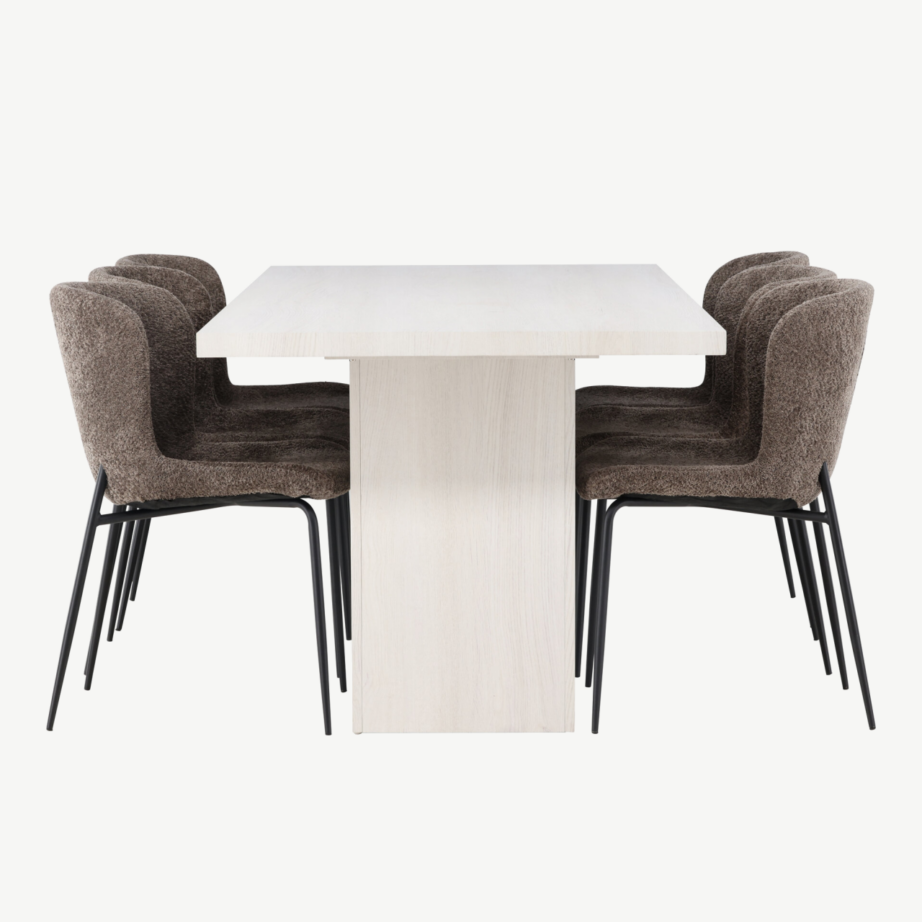 Põhjamaine söögikomplekt Olga laud (valge peitsiga MDF, 200×90 cm) ja 6 tumedat Modesto bukleetooli, GR23719 – 3