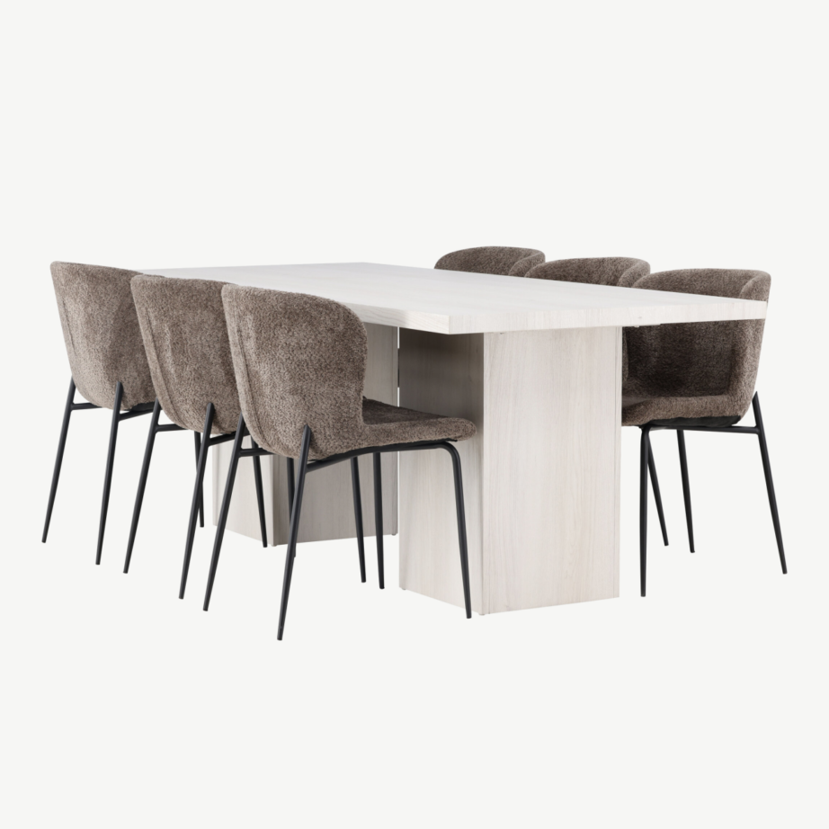 Põhjamaine söögikomplekt Olga laud (valge peitsiga MDF, 200×90 cm) ja 6 tumedat Modesto bukleetooli, GR23719 – 4