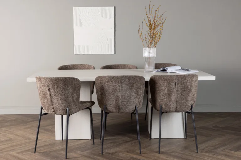 Põhjamaine söögikomplekt Olga laud (valge peitsiga MDF, 200x90 cm) ja 6 tumedat Modesto bukleetooli - GR23719