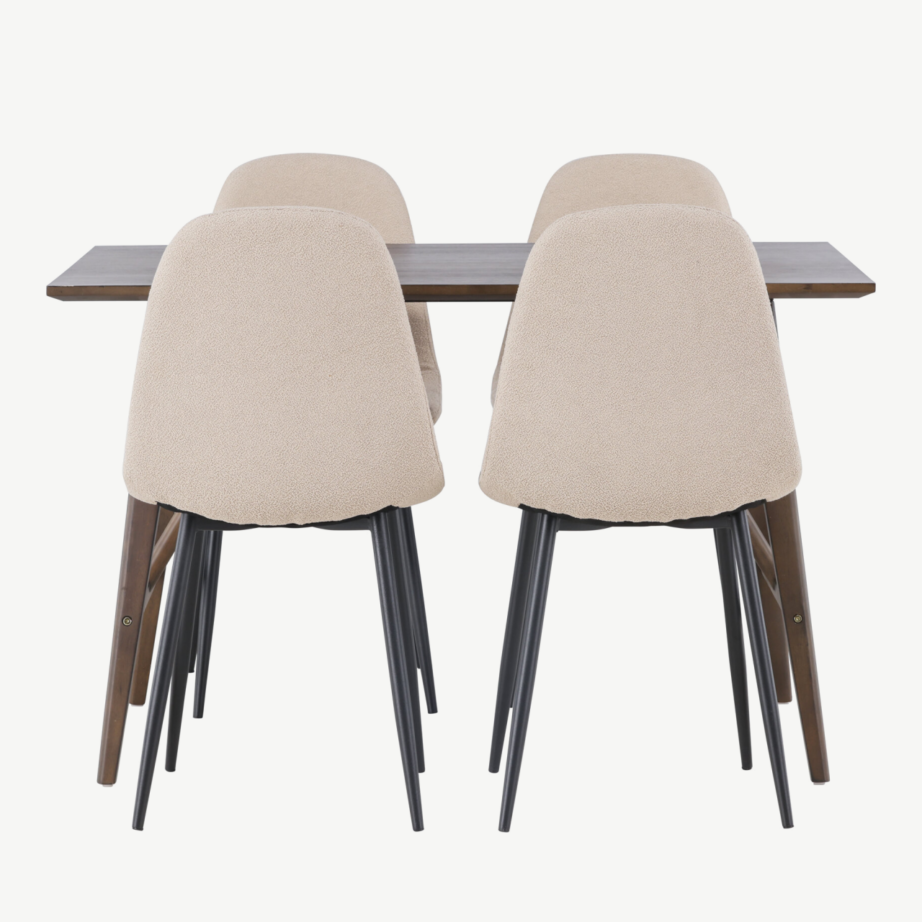 Põhjamaine söögilauakomplekt Kaseindon lauaga ja Polar toolidega (tumepruun MDF, beež buklee, 4 kohta), GR23863 – 2