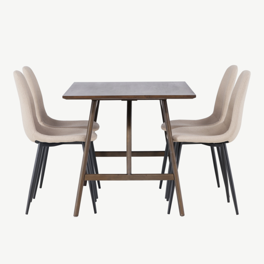 Põhjamaine söögilauakomplekt Kaseindon lauaga ja Polar toolidega (tumepruun MDF, beež buklee, 4 kohta), GR23863 – 3