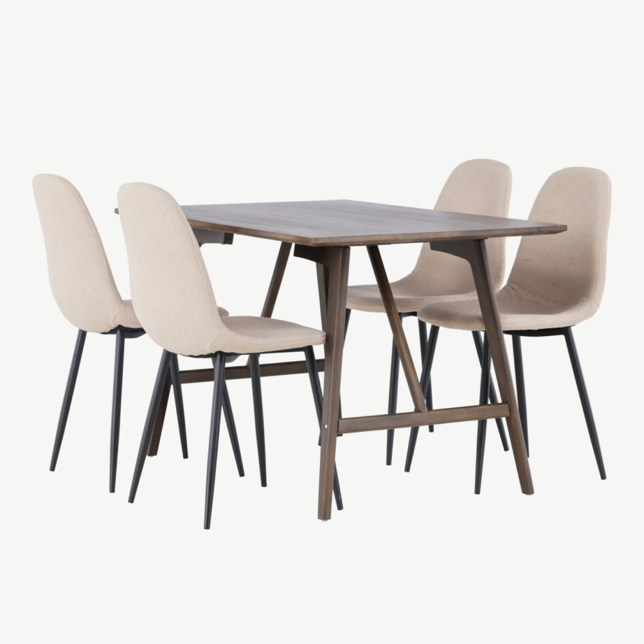 Põhjamaine söögilauakomplekt Kaseindon lauaga ja Polar toolidega (tumepruun MDF, beež buklee, 4 kohta), GR23863 – 4