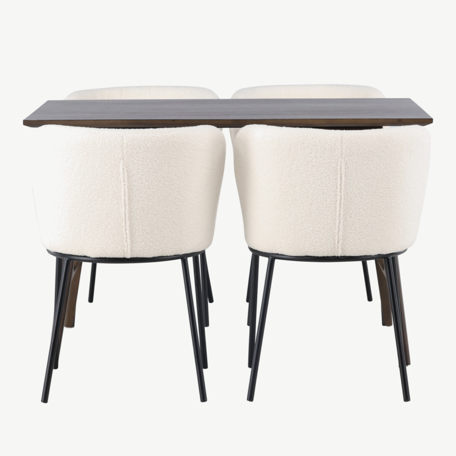 Põhjamaine söögitoakomplekt Kaseindon – tumepruun laud ja valged buklee-kangaga Edina toolid, GR23867 – 2