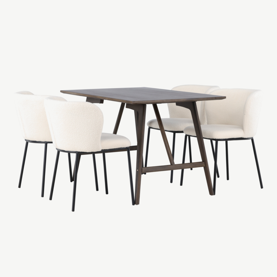 Põhjamaine söögitoakomplekt Kaseindon – tumepruun laud ja valged buklee-kangaga Edina toolid, GR23867 – 4