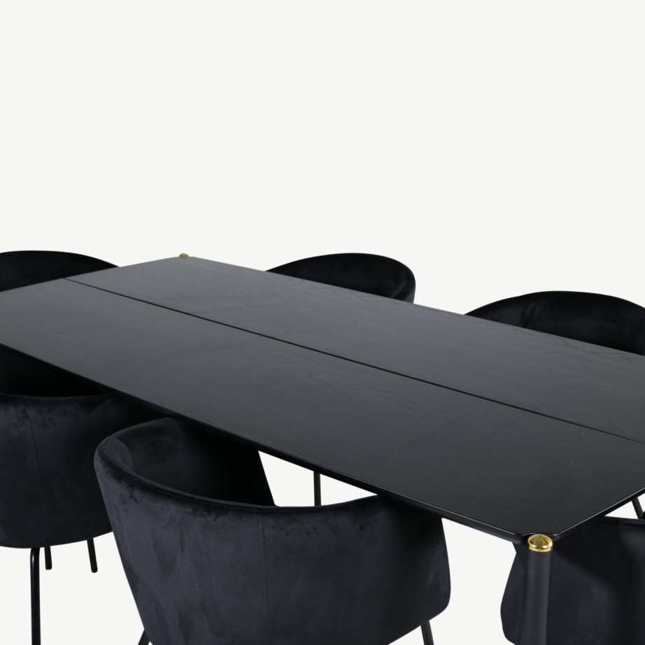 Põhjamaine söögitoakomplekt Pelle (must MDF laud, 6 musta samettooli), GR22321 – 3