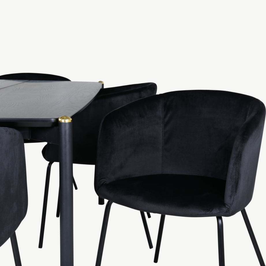 Põhjamaine söögitoakomplekt Pelle (must MDF laud, 6 musta samettooli), GR22321 – 4
