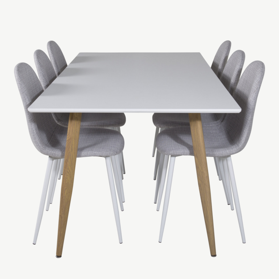 Polar söögitoakomplekt – valge MDF laud ja hallid toolid (6 tk) - GR24189