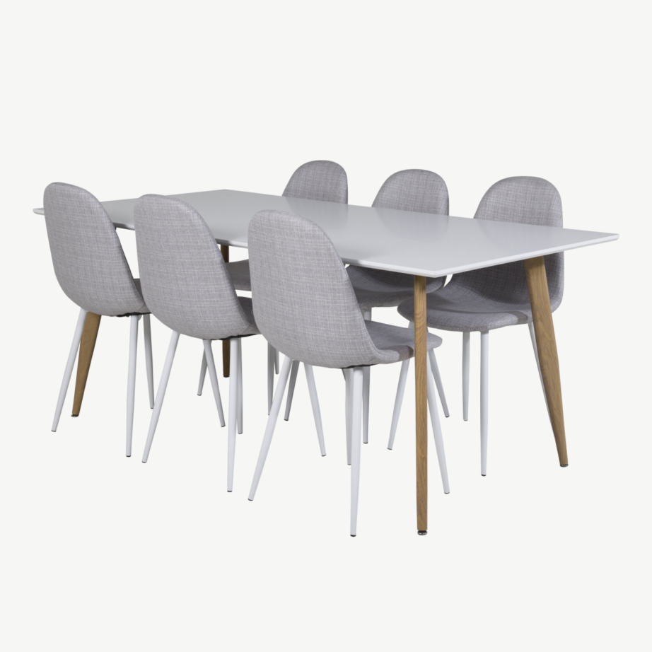 Polar söögitoakomplekt – valge MDF laud ja hallid toolid (6 tk) - GR24189