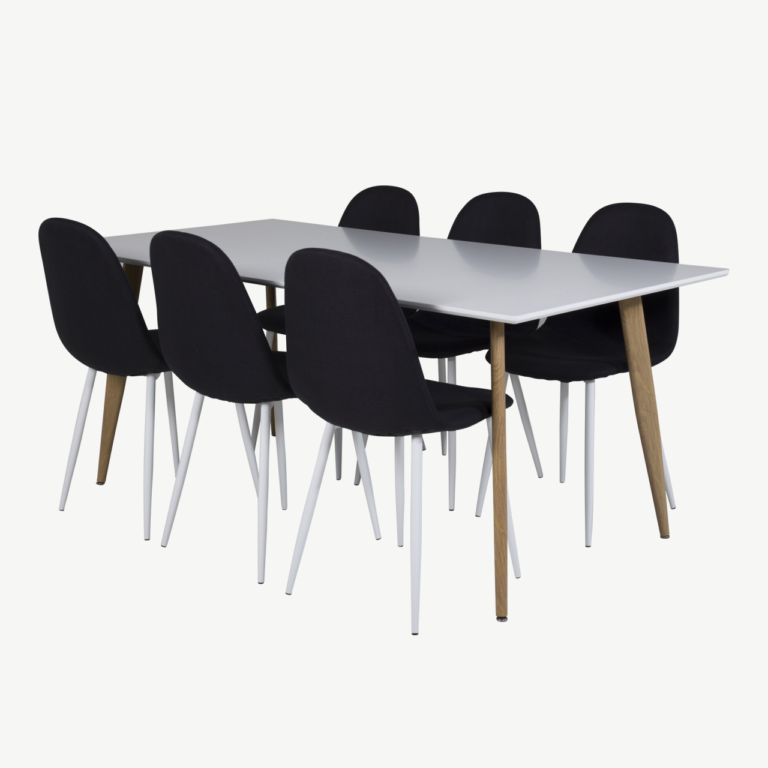 Polar söögitoakomplekt (valge MDF laud, musta kattega toolid, 180x90 cm) - GR24188