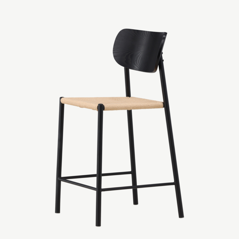 Polly baaritool musta metallraami ja rotangist istmega - 61933-123
