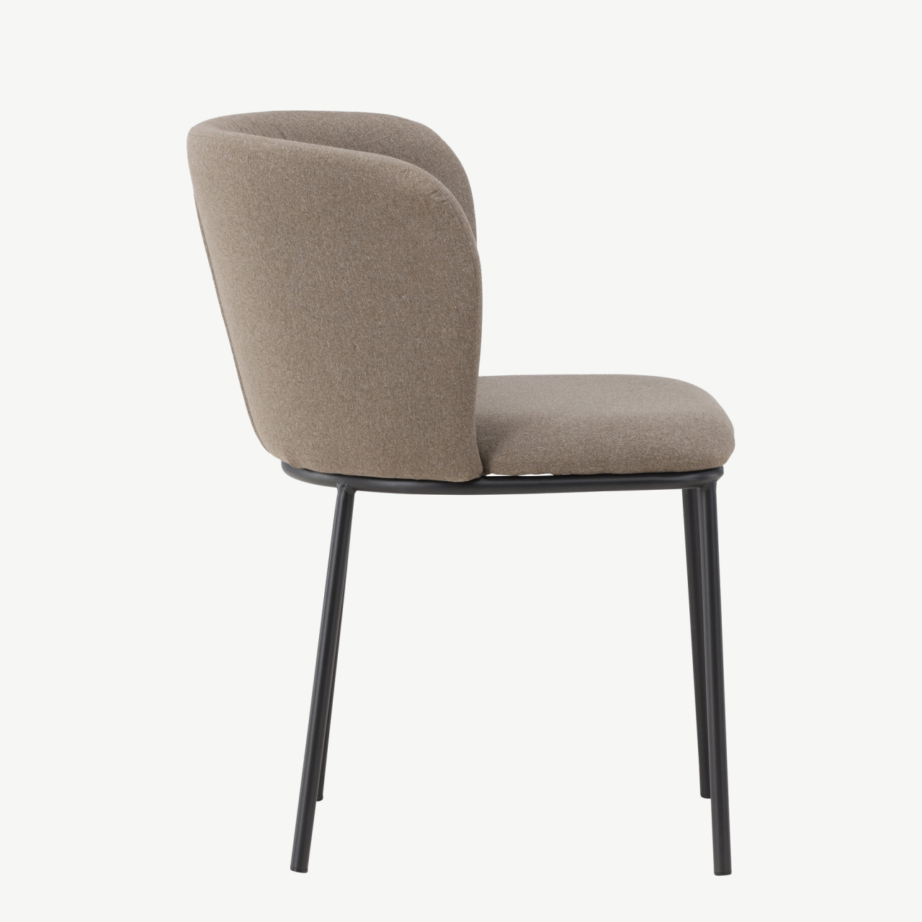 Pruun polüesterlinane söögitool musta terasraamiga Edina, 61919-103 – 2