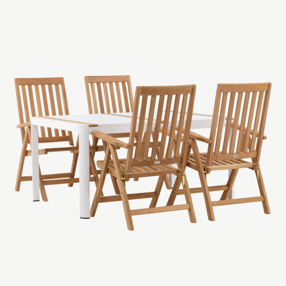 Aiamööbli komplekt Togo – valge alumiiniumist laud ja tiigipuust reguleeritavad toolid, GR22748 – 3