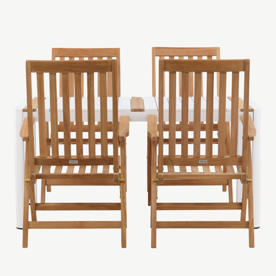 Aiamööbli komplekt Togo – valge alumiiniumist laud ja tiigipuust reguleeritavad toolid, GR22748 – 6