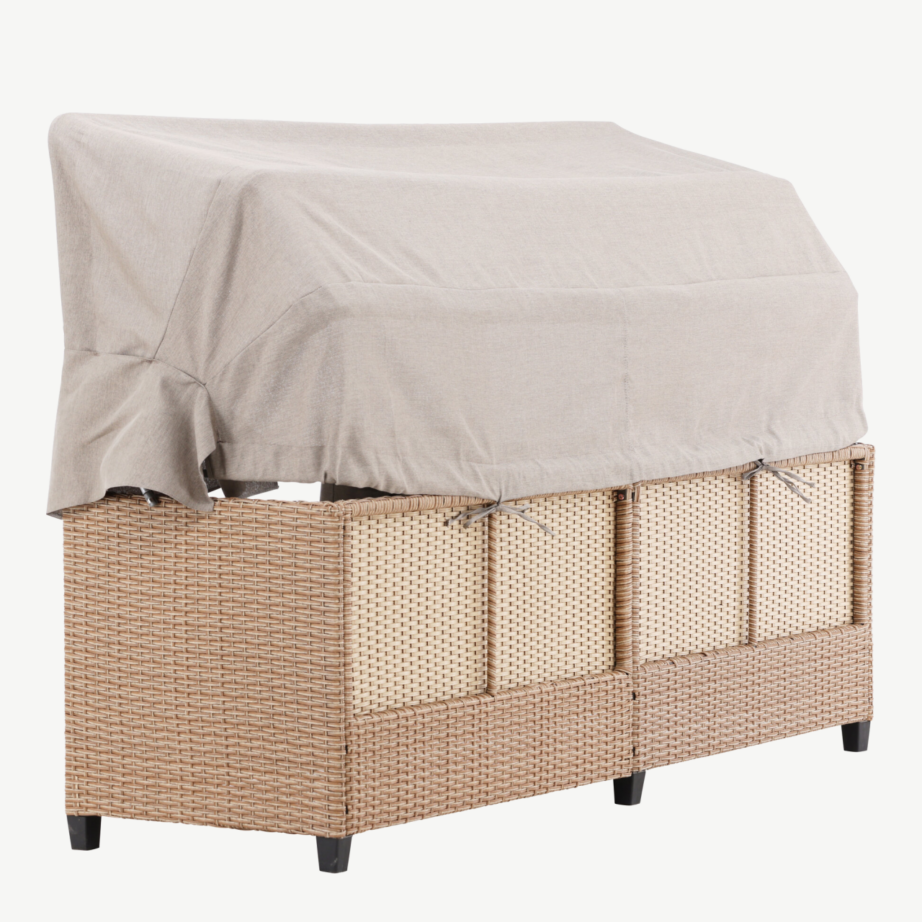 Reguleeritav beež katusega päevitustool Nopy kunstrotangist, 200×60 cm, 2067-222 – 2