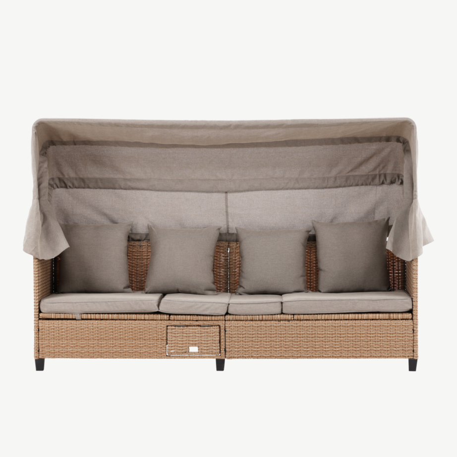 Reguleeritav beež katusega päevitustool Nopy kunstrotangist, 200×60 cm, 2067-222 – 7