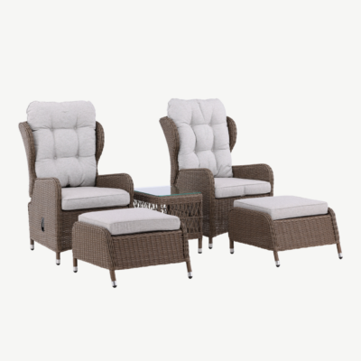 Reguleeritav kunstrotangist aialounge-komplekt Washington (2 tugitooli, 2 tumba, laud, looduslik toon) - 9192-089