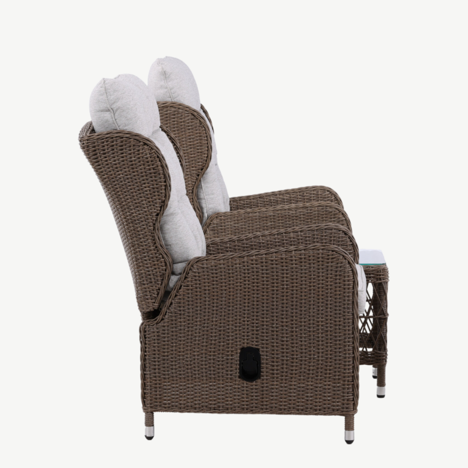 Reguleeritav kunstrotangist aialounge-komplekt Washington (2 tugitooli, 2 tumbat, laud, looduslik toon), 9192-089 – 4