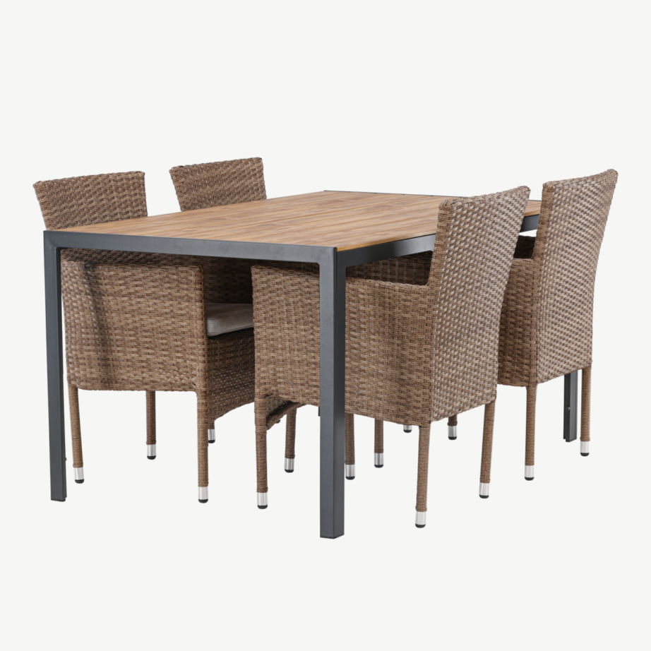 Ristkülikukujuline aiakomplekt Break, must alumiiniumraam ja beežist kunstrotangist toolid, 150×90 cm, GR23335 – 3