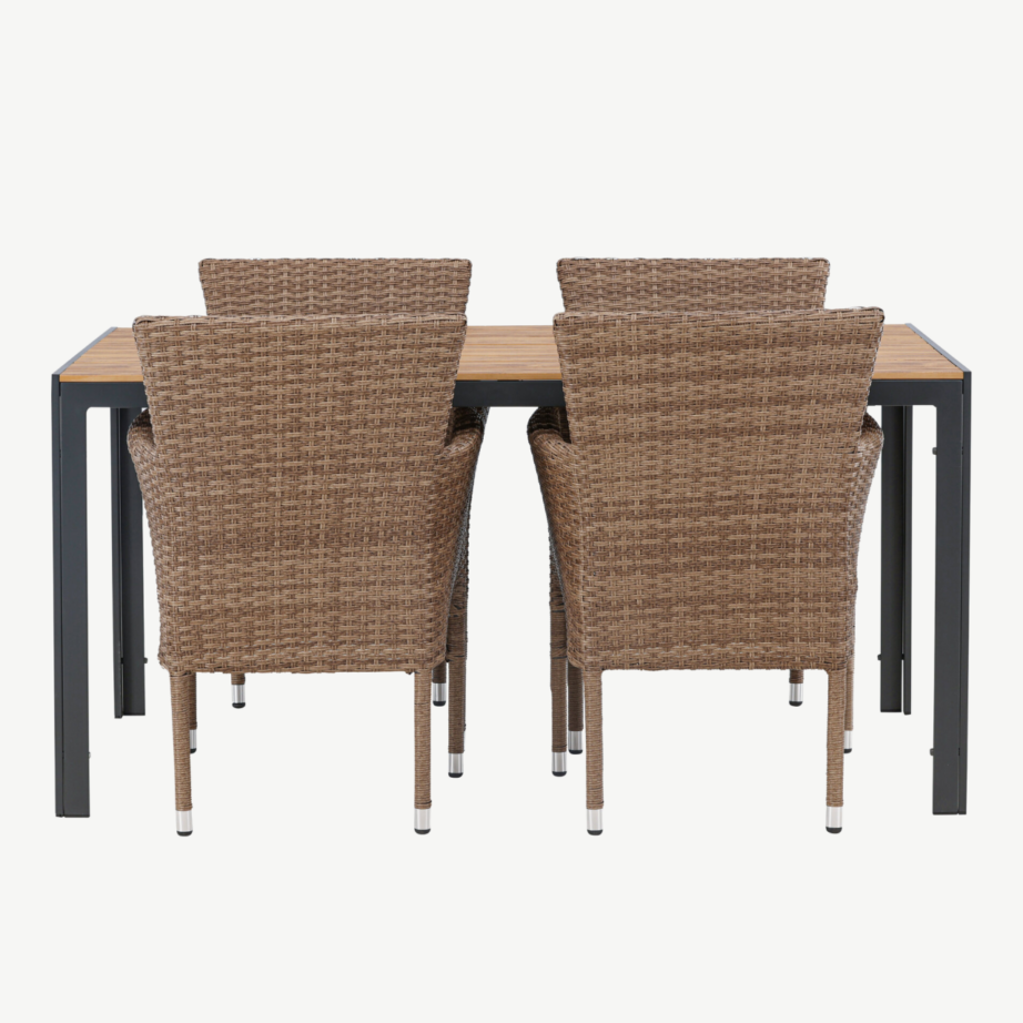 Ristkülikukujuline aiakomplekt Break, must alumiiniumraam ja beežist kunstrotangist toolid, 150×90 cm, GR23335 – 5