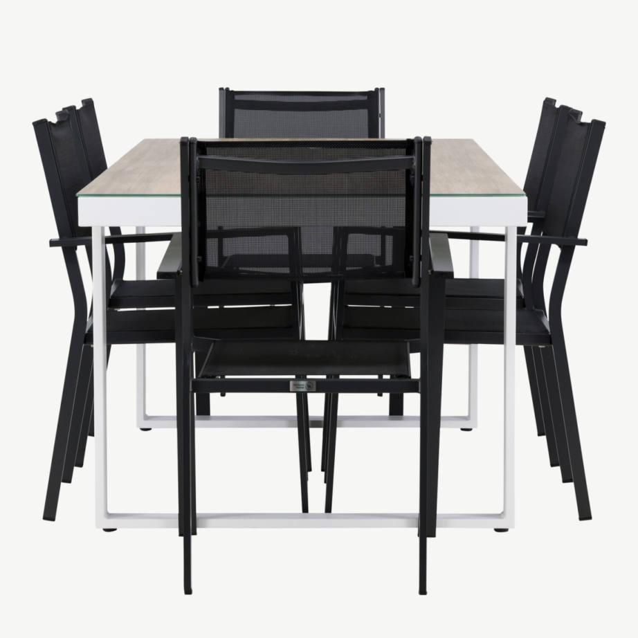 Ristkülikukujuline aiakomplekt Merlo kuue musta Copacabana tooliga (valge klaaspinnaga laud, alumiinium), GR24322 – 2