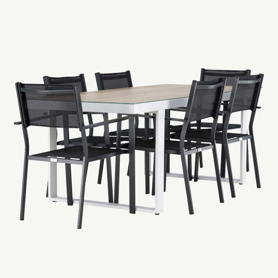 Ristkülikukujuline aiakomplekt Merlo kuue musta Copacabana tooliga (valge klaaspinnaga laud, alumiinium), GR24322 – 3