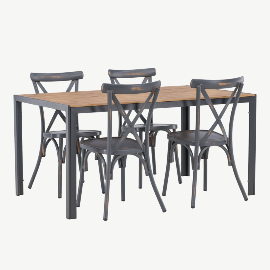 Ristkülikukujuline aiamööblikomplekt Break – must alumiinium, naturaalne laud, 4 tooli, GR23344 – 4