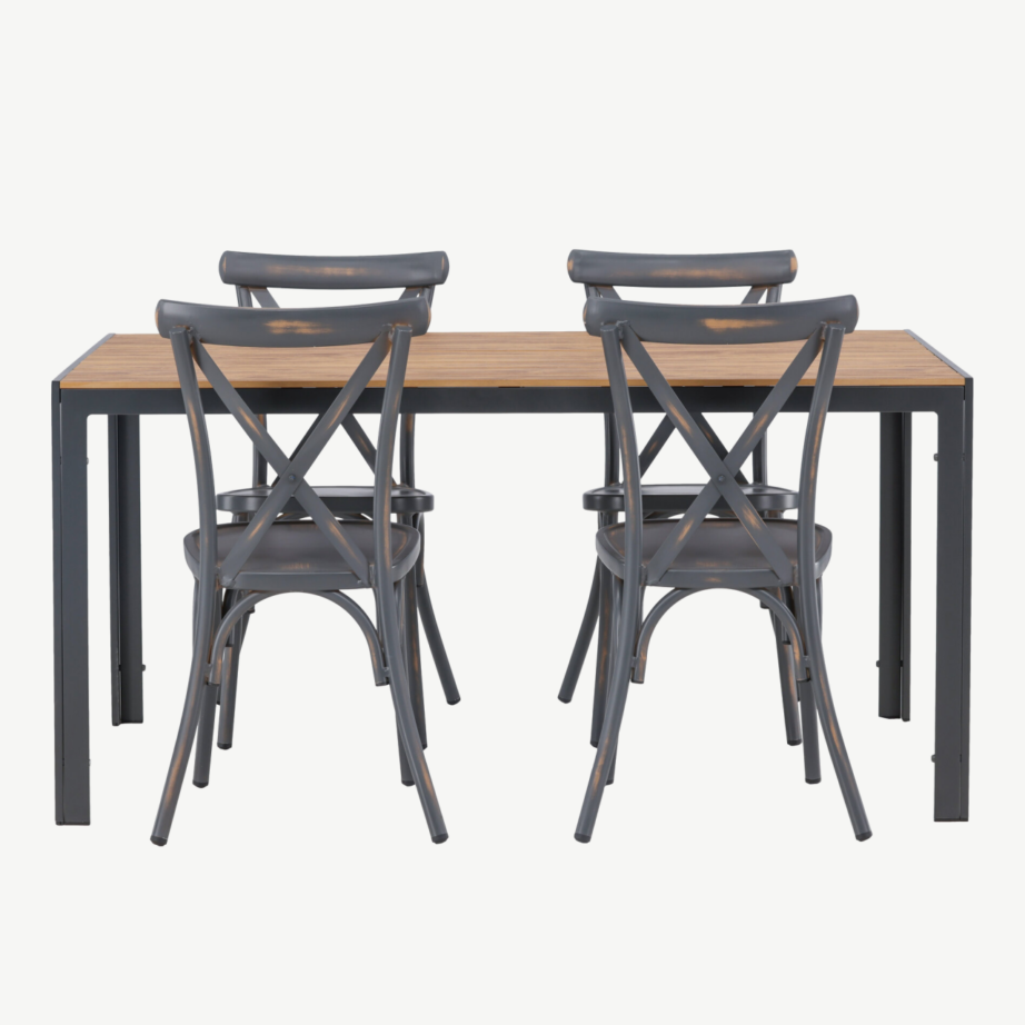 Ristkülikukujuline aiamööblikomplekt Break – must alumiinium, naturaalne laud, 4 tooli, GR23344 – 5