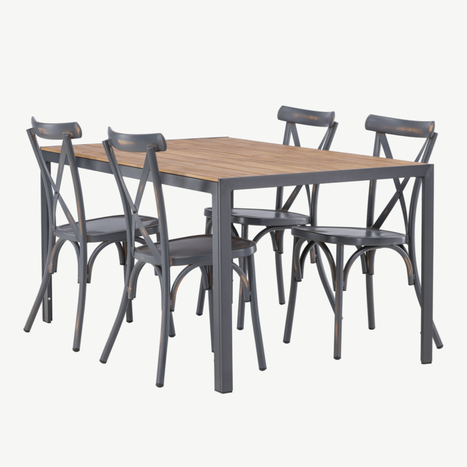 Ristkülikukujuline aiamööblikomplekt Break – must alumiinium, naturaalne laud, 4 tooli, GR23344 – 6