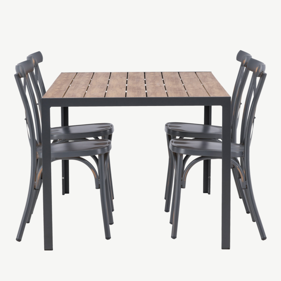 Ristkülikukujuline aiamööblikomplekt Break – must alumiinium, naturaalne laud, 4 tooli, GR23344 – 7