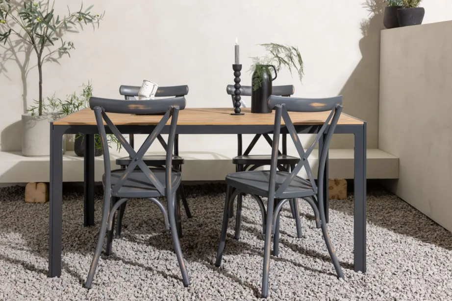 Ristkülikukujuline aiamööblikomplekt Break – must alumiinium, naturaalne laud, 4 tooli, GR23344 – 8