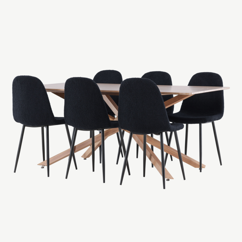 Ristkülikukujuline mokka söögilaud toolidega: Piazza laud 180×90 cm ja 6 musta bukleekangaga tooli (Polar), GR24516 – 5