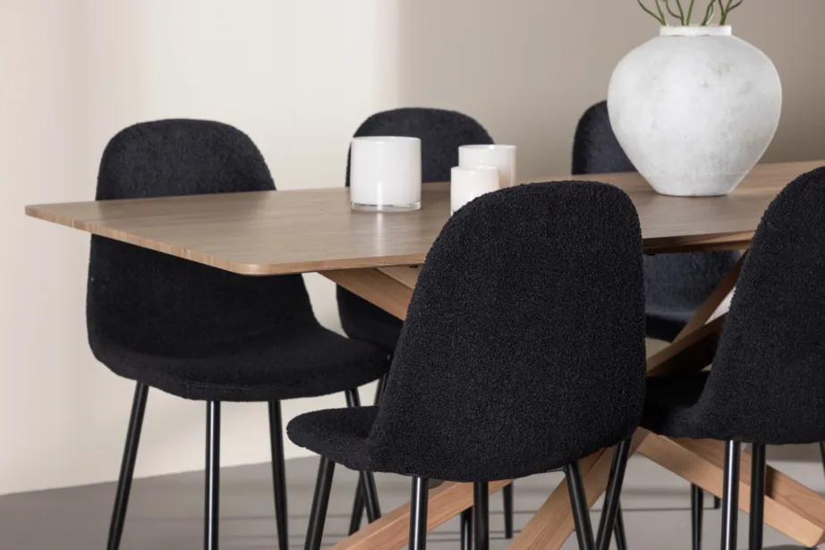 Ristkülikukujuline mokka söögilaud toolidega: Piazza laud 180×90 cm ja 6 musta bukleekangaga tooli (Polar), GR24516 – 9